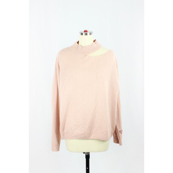 525 AMERICA Pink 100% Cashmere Knit Cut-Out Shoulder Crew Neck Sweater, Size L - Picture 1 of 13